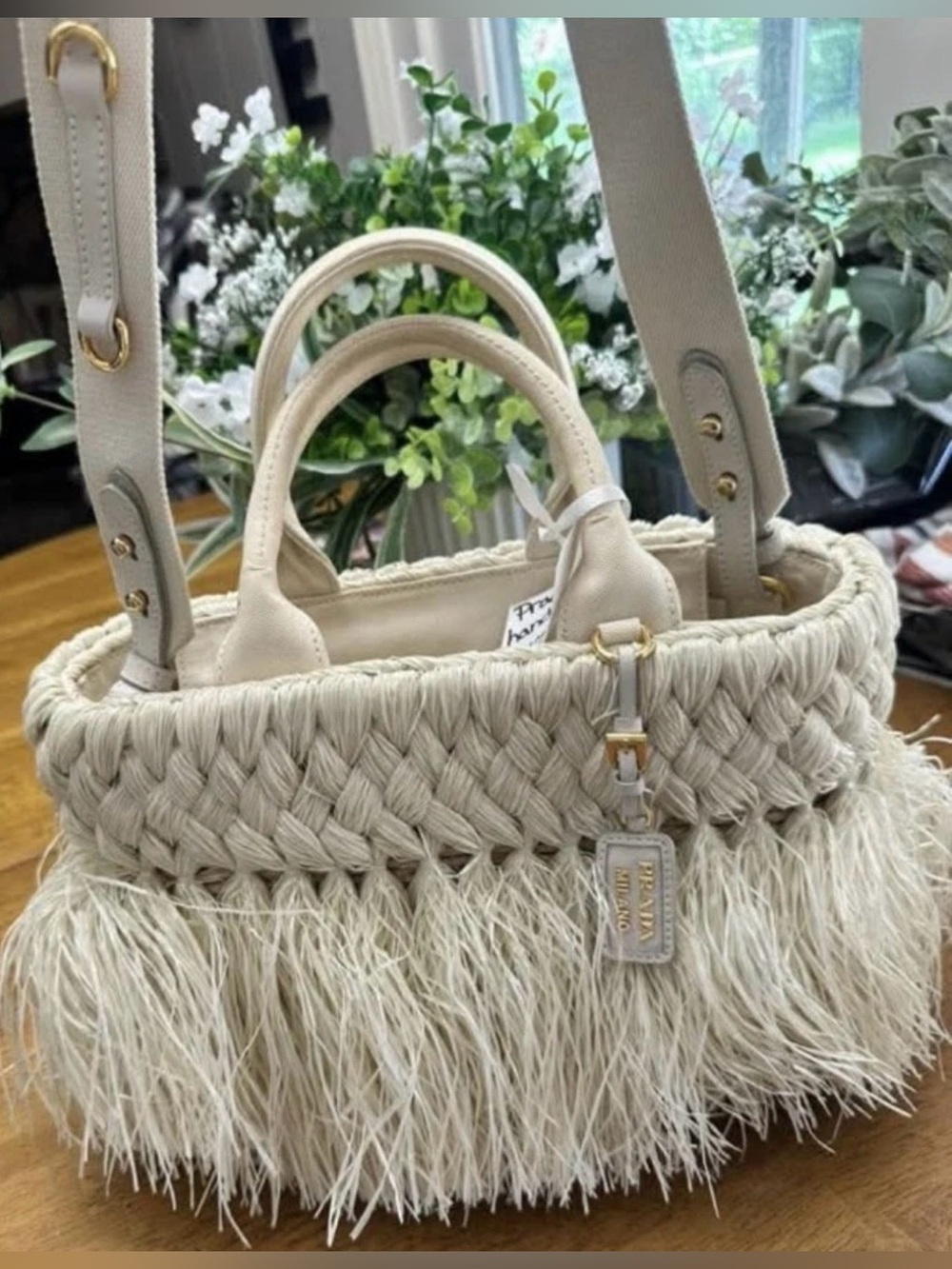 Prada Paglia Fringe Basket Bag raffia and Woven Straw Small
